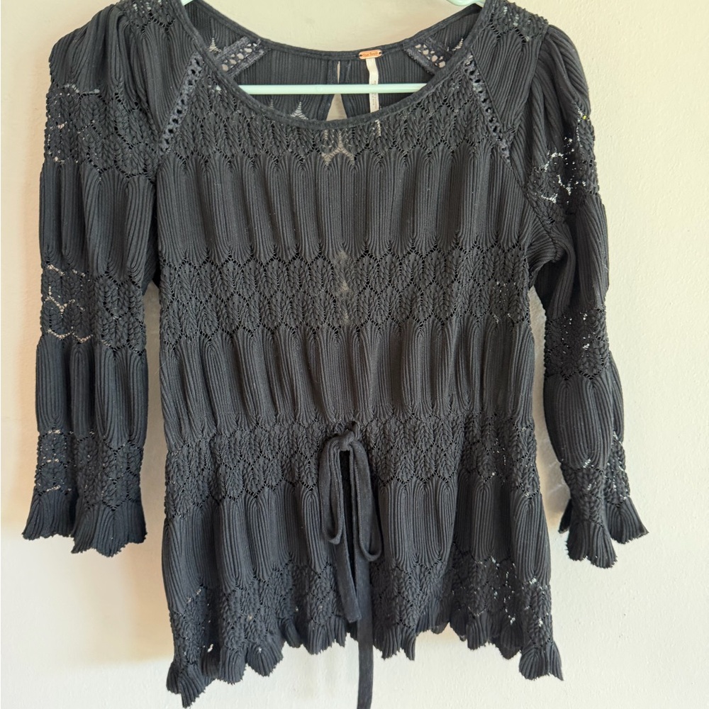 Free People Black Crochet‎ Blouse
